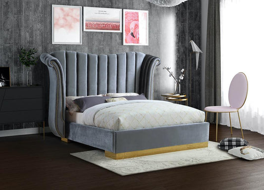 Meridian Furniture - Flora Grey Velvet King Bed - FloraGrey-K veiw 2