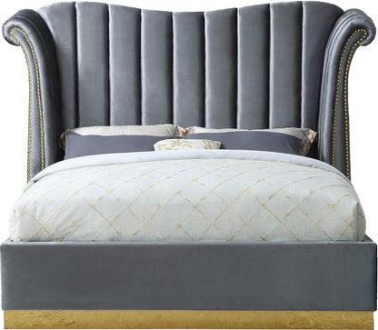 Meridian Furniture - Flora Grey Velvet King Bed - FloraGrey-K veiw 3