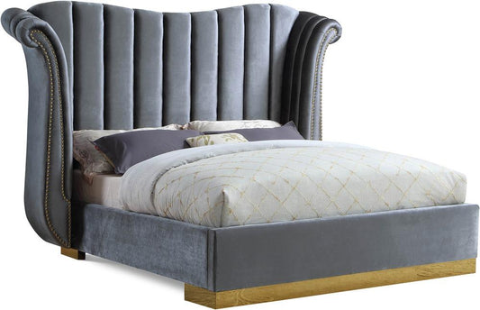 Meridian Furniture - Flora Grey Velvet Queen Bed - FloraGrey-Q veiw 1