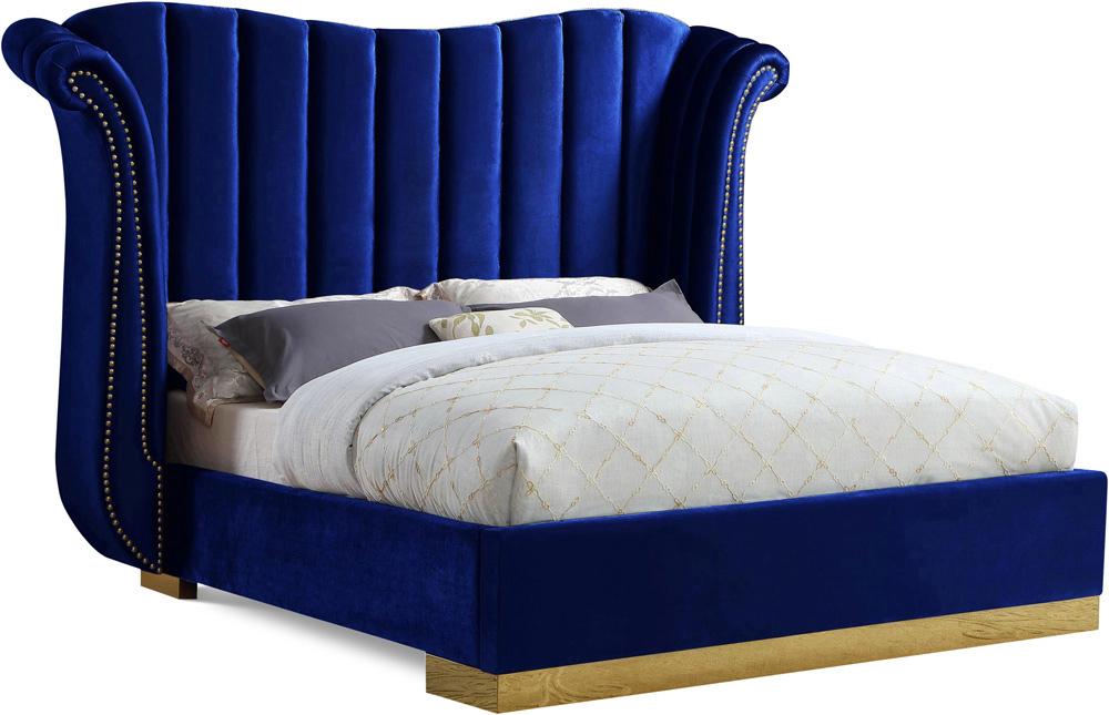 Meridian Furniture - Flora Navy Velvet King Bed - FloraNavy-K veiw 1