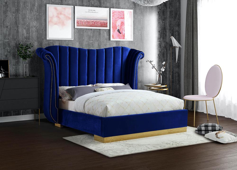 Meridian Furniture - Flora Navy Velvet King Bed - FloraNavy-K veiw 2