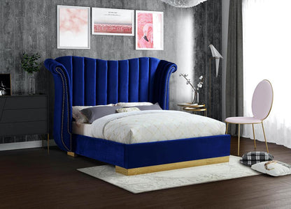 Meridian Furniture - Flora Navy Velvet King Bed - FloraNavy-K veiw 2