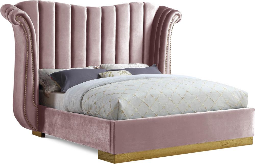 Meridian Furniture - Flora Pink Velvet Queen Bed - FloraPink-Q veiw 1