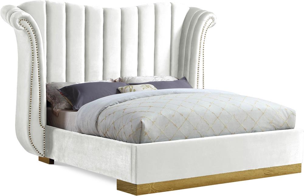 Meridian Furniture - Flora White Velvet King Bed - FloraWhite-K veiw 1