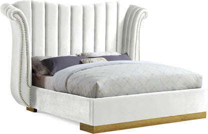 Meridian Furniture - Flora White Velvet King Bed - FloraWhite-K veiw 1