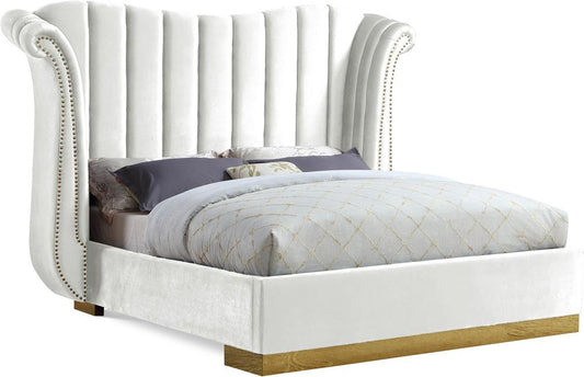 Meridian Furniture - Flora White Velvet King Bed - FloraWhite-K veiw 1