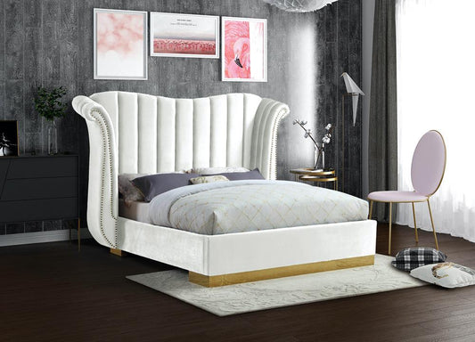 Meridian Furniture - Flora White Velvet King Bed - FloraWhite-K veiw 2