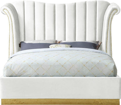 Meridian Furniture - Flora White Velvet King Bed - FloraWhite-K veiw 3