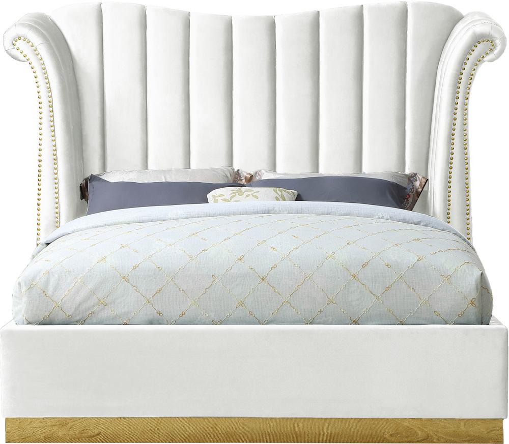 Meridian Furniture - Flora White Velvet Queen Bed - FloraWhite-Q veiw 3