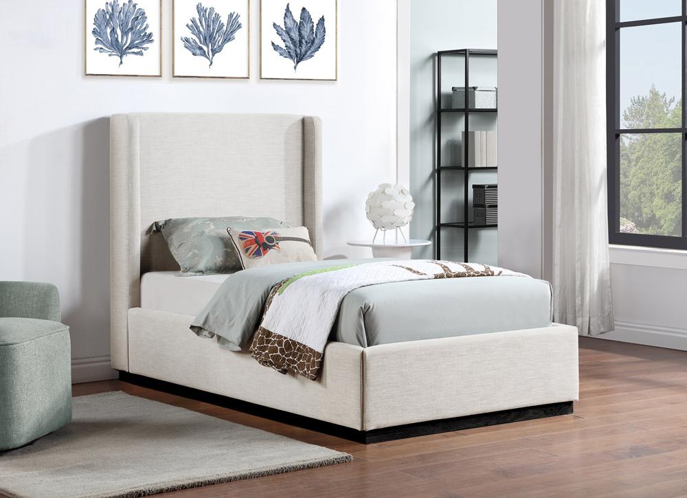 Meridian Furniture - Flynn Beige Linen Textured Fabric Twin Bed - FlynnBeige-T veiw 2