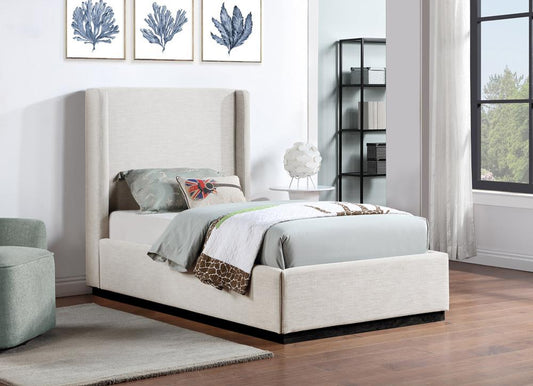 Meridian Furniture - Flynn Beige Linen Textured Fabric Twin Bed - FlynnBeige-T veiw 2