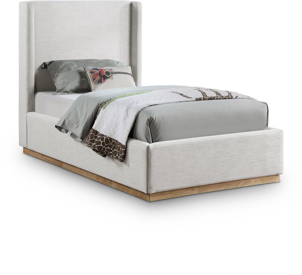 Meridian Furniture - Flynn Cream Linen Textured Fabric Twin Bed - FlynnCream-T veiw 1
