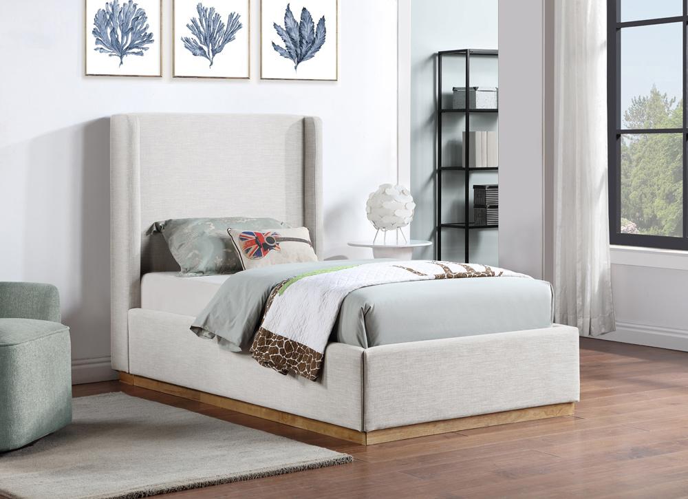 Meridian Furniture - Flynn Cream Linen Textured Fabric Twin Bed - FlynnCream-T veiw 2