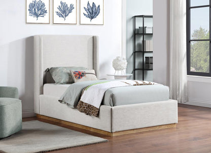 Meridian Furniture - Flynn Cream Linen Textured Fabric Twin Bed - FlynnCream-T veiw 2