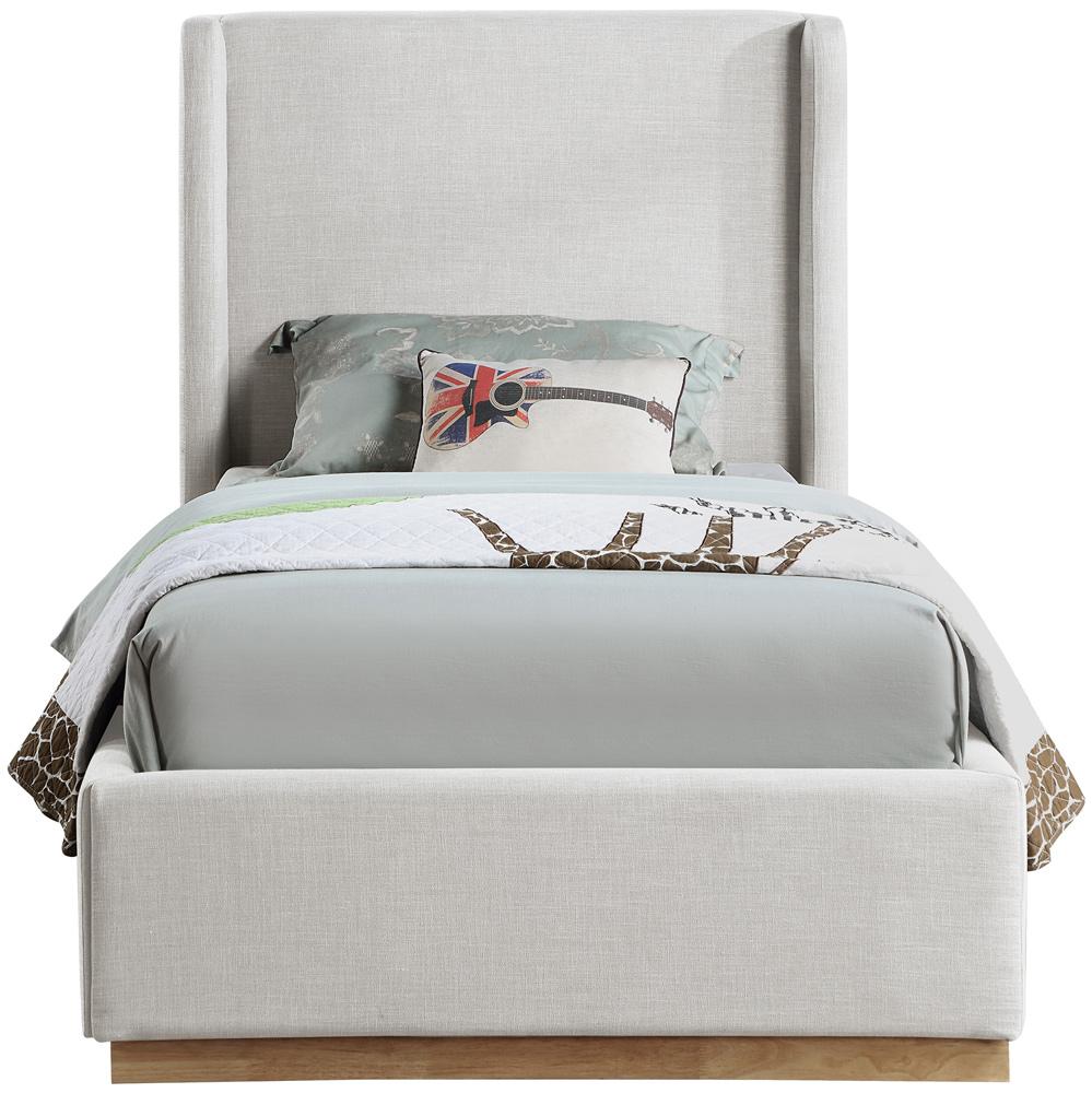 Meridian Furniture - Flynn Cream Linen Textured Fabric Twin Bed - FlynnCream-T veiw 3
