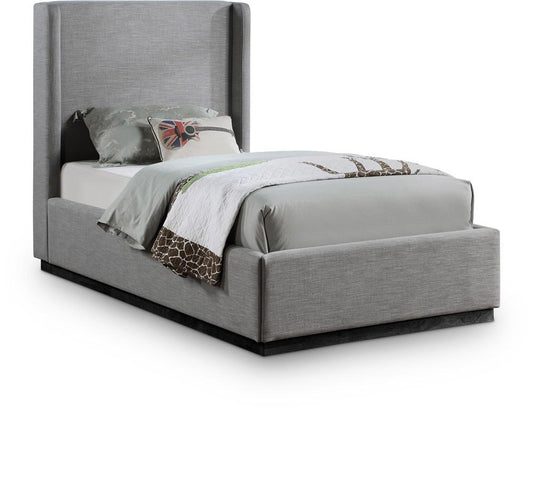 Meridian Furniture - Flynn Grey Linen Textured Fabric Twin Bed - FlynnGrey-T veiw 1