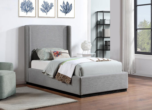 Meridian Furniture - Flynn Grey Linen Textured Fabric Twin Bed - FlynnGrey-T veiw 2