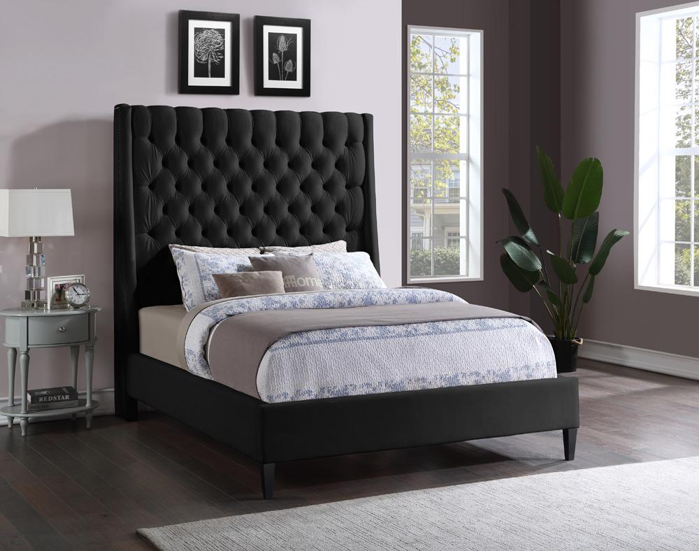 Meridian Furniture - Fritz Black Velvet Queen Bed - FritzBlack-Q veiw 2