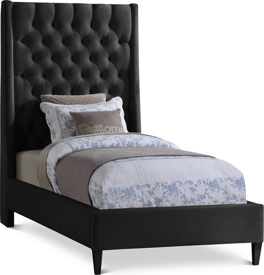 Meridian Furniture - Fritz Black Velvet Twin Bed - FritzBlack-T veiw 1