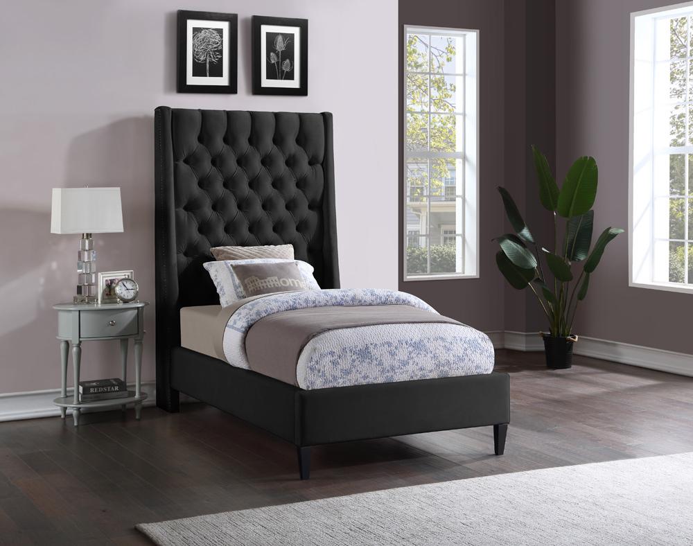 Meridian Furniture - Fritz Black Velvet Twin Bed - FritzBlack-T veiw 2