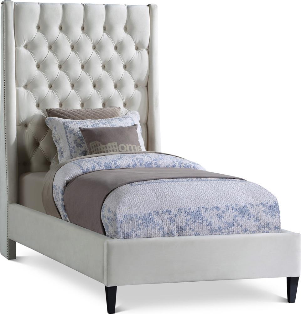 Meridian Furniture - Fritz Cream Velvet Twin Bed - FritzCream-T veiw 1