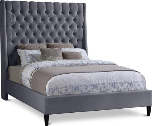 Meridian Furniture - Fritz Grey Velvet King Bed - FritzGrey-K veiw 1