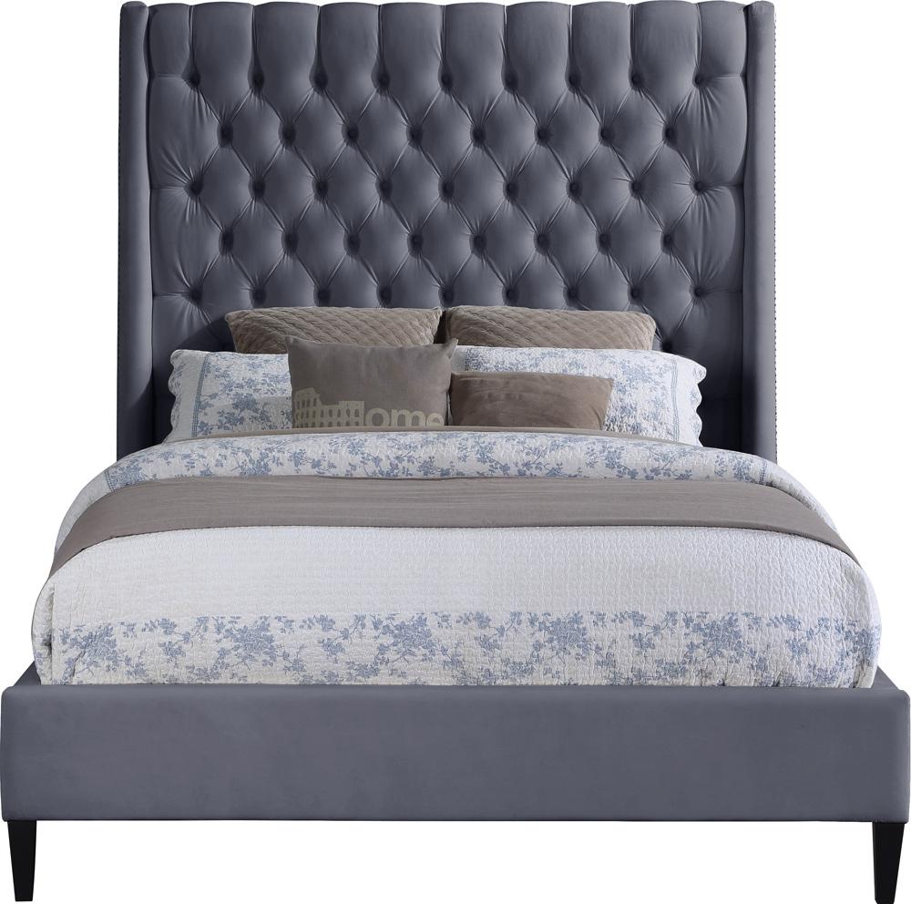 Meridian Furniture - Fritz Grey Velvet King Bed - FritzGrey-K veiw 3