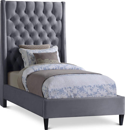 Meridian Furniture - Fritz Grey Velvet Twin Bed - FritzGrey-T veiw 1