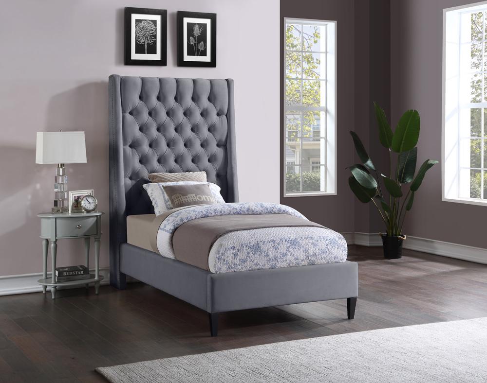 Meridian Furniture - Fritz Grey Velvet Twin Bed - FritzGrey-T veiw 2