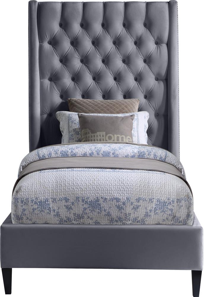 Meridian Furniture - Fritz Grey Velvet Twin Bed - FritzGrey-T veiw 3