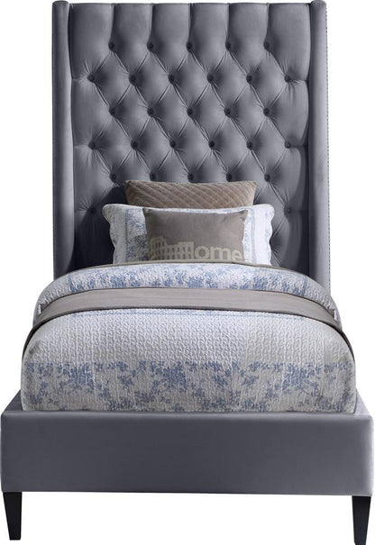 Meridian Furniture - Fritz Grey Velvet Twin Bed - FritzGrey-T veiw 3
