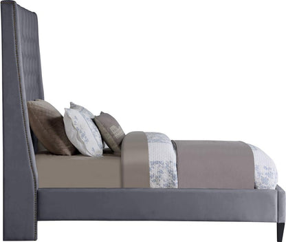 Meridian Furniture - Fritz Grey Velvet Twin Bed - FritzGrey-T veiw 4