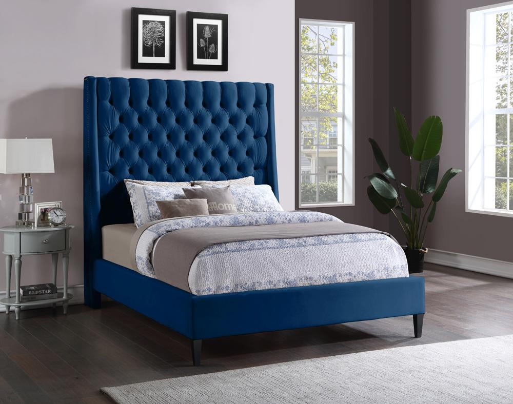 Meridian Furniture - Fritz Navy Velvet Full Bed - FritzNavy-F veiw 2