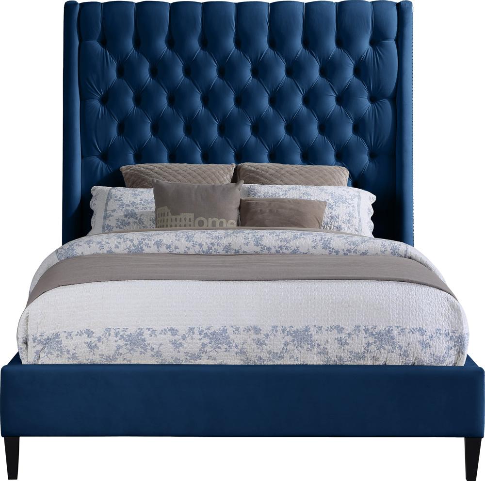 Meridian Furniture - Fritz Navy Velvet Full Bed - FritzNavy-F veiw 3