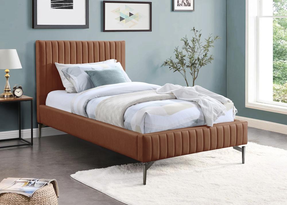 Meridian Furniture - Gallo Cognac Vegan Leather Twin Bed - GalloCognac-T veiw 2
