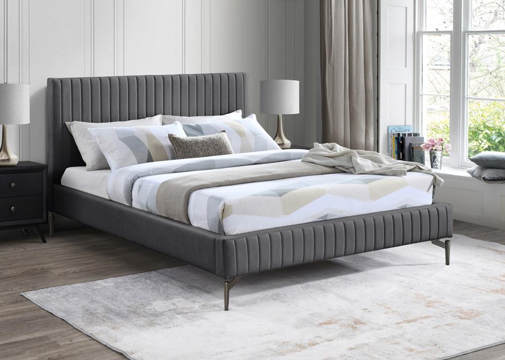 Meridian Furniture - Gallo Dark Grey Vegan Leather Queen Bed - GalloGrey-Q veiw 2