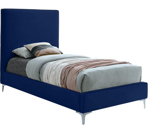 Meridian Furniture - Geri Navy Velvet Twin Bed - GeriNavy-T veiw 2
