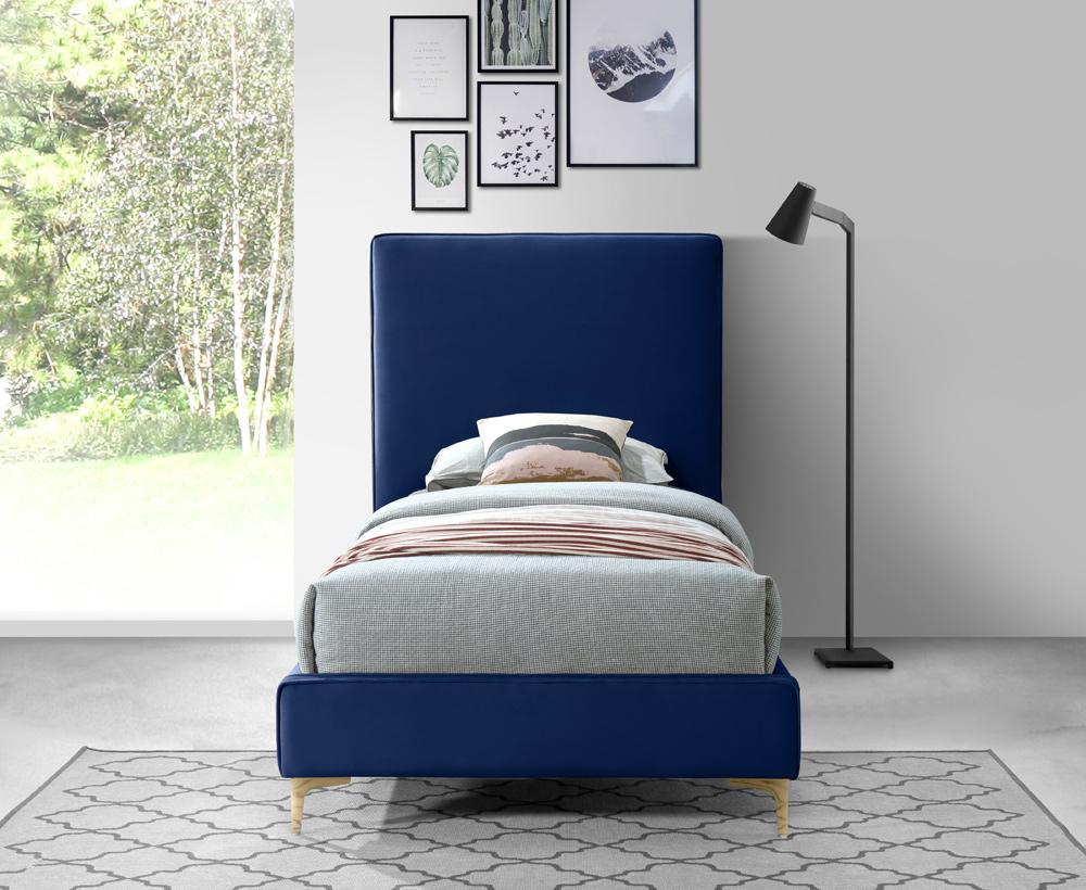 Meridian Furniture - Geri Navy Velvet Twin Bed - GeriNavy-T veiw 7