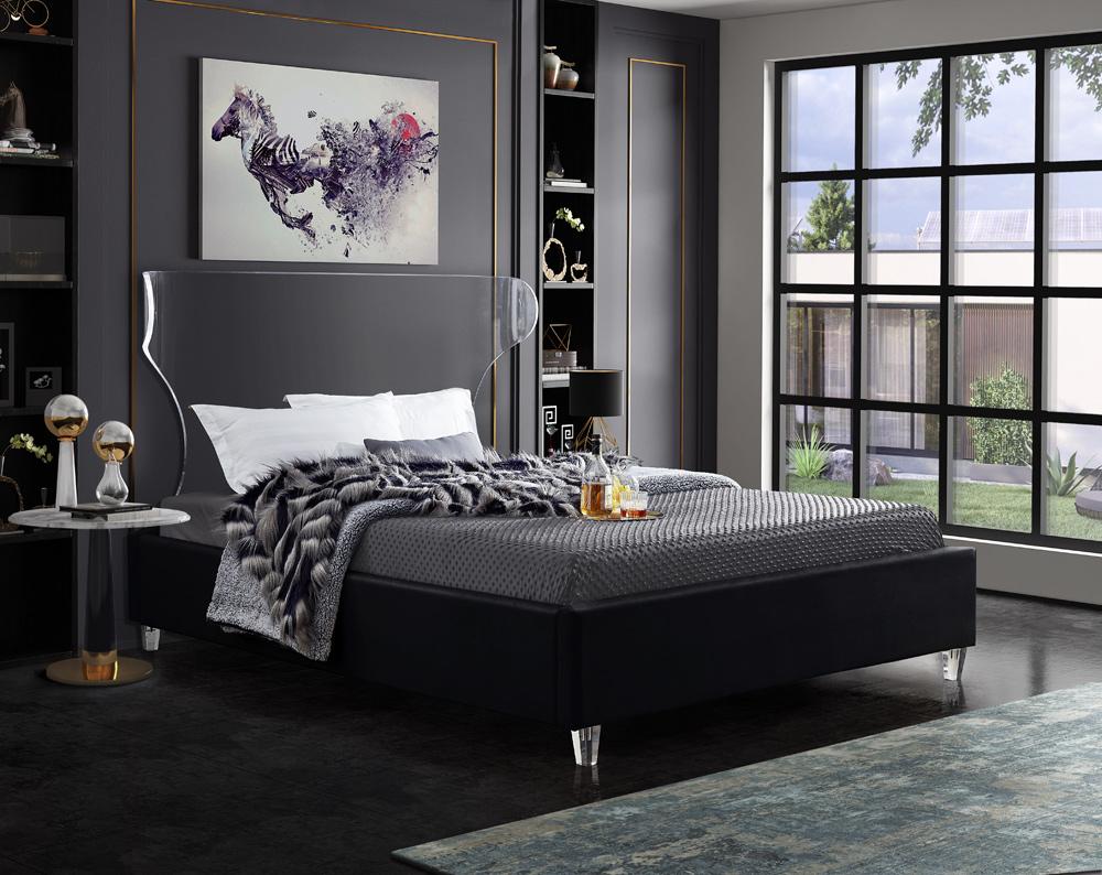 Meridian Furniture - Ghost Black Velvet King Bed - GhostBlack-K veiw 2