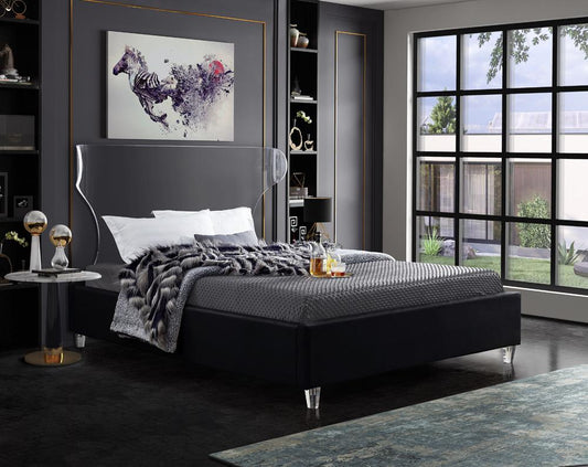 Meridian Furniture - Ghost Black Velvet King Bed - GhostBlack-K veiw 2