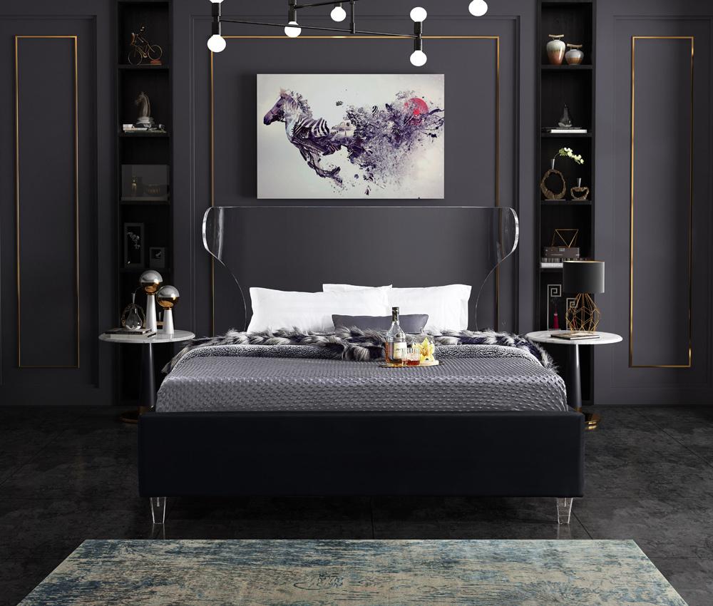 Meridian Furniture - Ghost Black Velvet King Bed - GhostBlack-K veiw 4