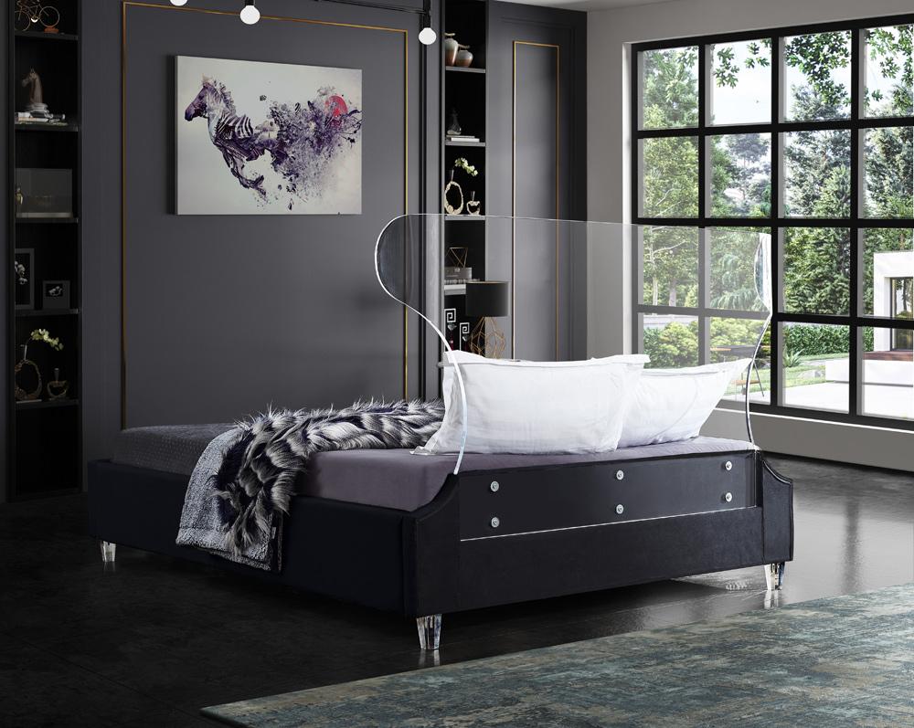 Meridian Furniture - Ghost Black Velvet King Bed - GhostBlack-K veiw 6