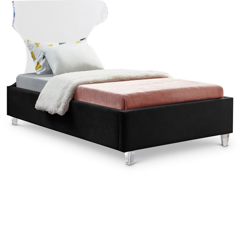 Meridian Furniture - Ghost Black Velvet Twin Bed - GhostBlack-T veiw 1
