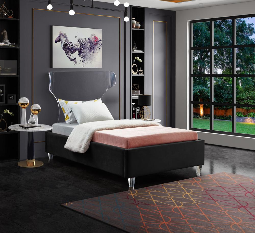 Meridian Furniture - Ghost Black Velvet Twin Bed - GhostBlack-T veiw 2
