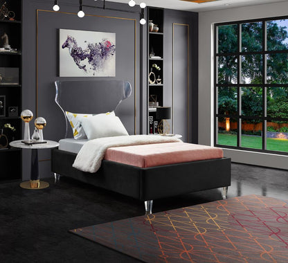Meridian Furniture - Ghost Black Velvet Twin Bed - GhostBlack-T veiw 2