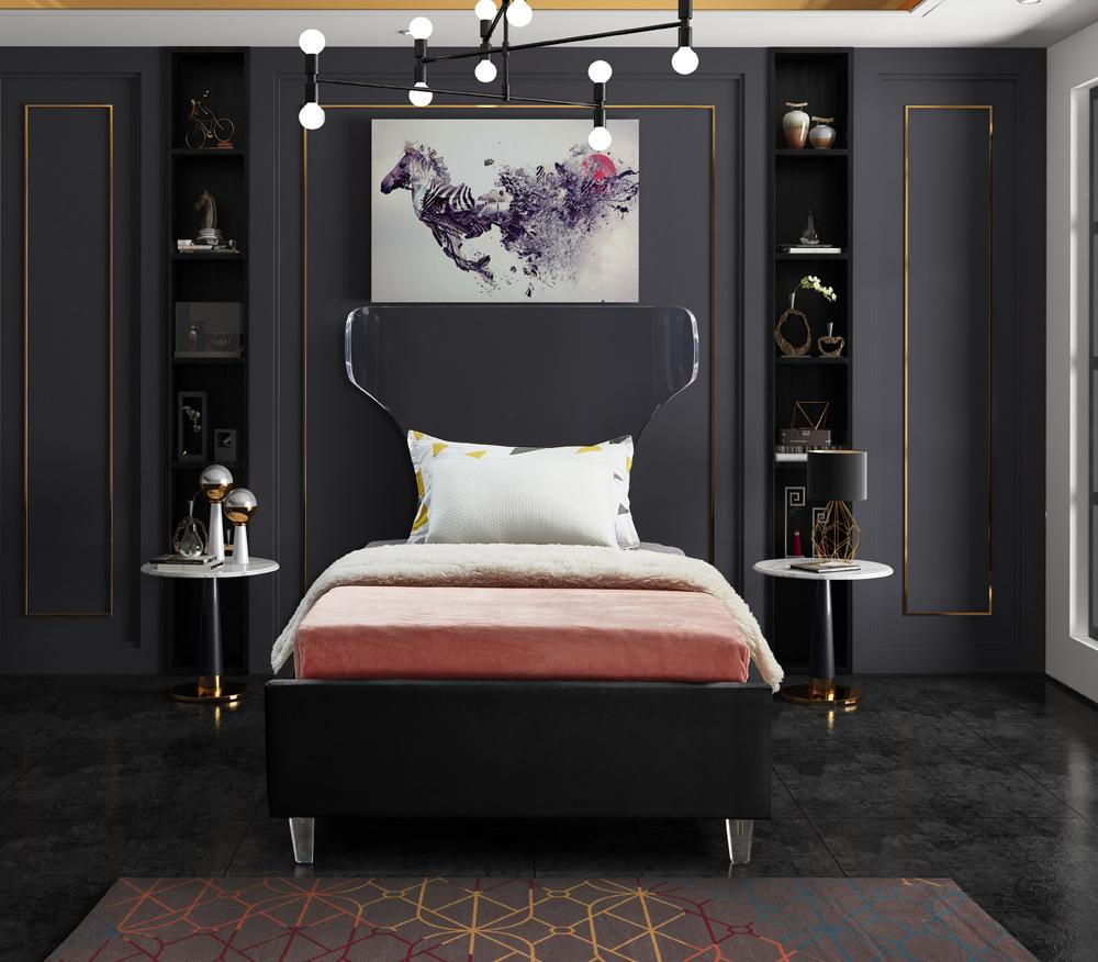 Meridian Furniture - Ghost Black Velvet Twin Bed - GhostBlack-T veiw 4