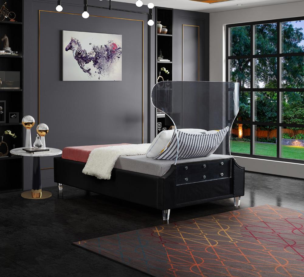 Meridian Furniture - Ghost Black Velvet Twin Bed - GhostBlack-T veiw 6