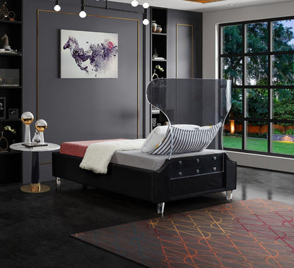 Meridian Furniture - Ghost Black Velvet Twin Bed - GhostBlack-T veiw 6