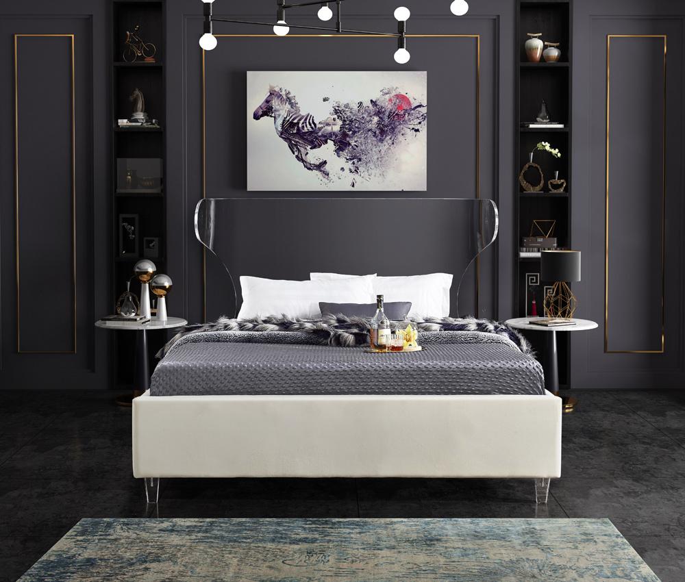 Meridian Furniture - Ghost Cream Velvet Full Bed - GhostCream-F veiw 4