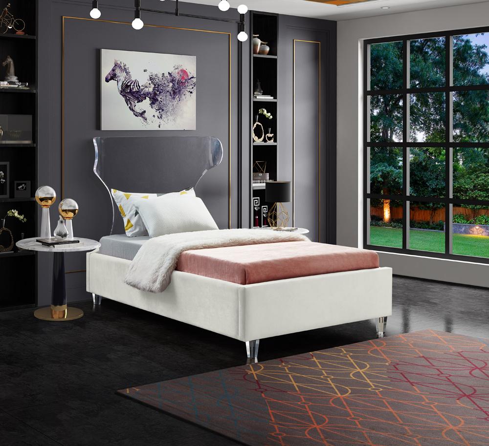Meridian Furniture - Ghost Cream Velvet Twin Bed - GhostCream-T veiw 2